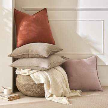 MIULEE Pack of 2 Beige Decorative Pillow Covers 18x18 Inch Soft Chenille Couch Throw Pillows Farmhouse Cushion Covers with Elegant Design for Sofa Bedroom Living Room Home Decor