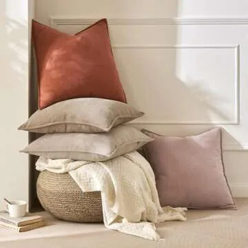 MIULEE Pack of 2 Beige Decorative Pillow Covers 18x18 Inch Soft Chenille Couch Throw Pillows Farmhouse Cushion Covers with Elegant Design for Sofa Bedroom Living Room Home Decor