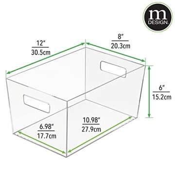 mDesign Plastic Kitchen Pantry, Cabinet, Refrigerator, Freezer Food Storage Bin Organizer with Handles for Fruit, Snack, Pasta Organization - Prism Collection - 12" Long - 8 Pack - Clear
