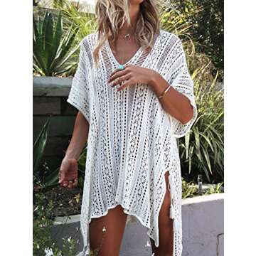 Jeasona Women’s Bathing Suit Cover Up Beach Bikini Swimsuit Swimwear Crochet Dress (Off White, XL)