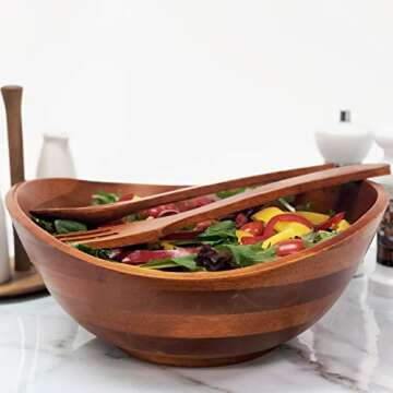 Woodard & Charles Wood 3 Piece Salad Serving Bowl Set, 11 3/4" x 11" x 5"