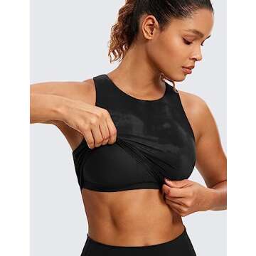 CRZ YOGA Butterluxe Racerback High Neck Longline Sports Bras for Women - Padded Workout Crop Tank Tops with Built in Pads Black Tie Dye Flowers Small