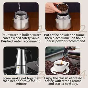 Godmorn Stovetop Espresso Maker, Moka Pot, Percolator Italian Coffee Maker, 300ml/10oz/6 cup (espresso cup=50ml), Classic Cafe Maker, stainless steel, suitable for induction cookers
