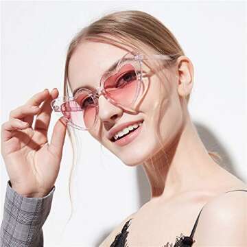 Dollger Heart Shaped Sunglasses For Women Vintage Festival Glitter stylish Love PINK heart Glasses f...