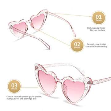 Dollger Heart Shaped Sunglasses For Women Vintage Festival Glitter stylish Love PINK heart Glasses for party Rave Funny Halloween