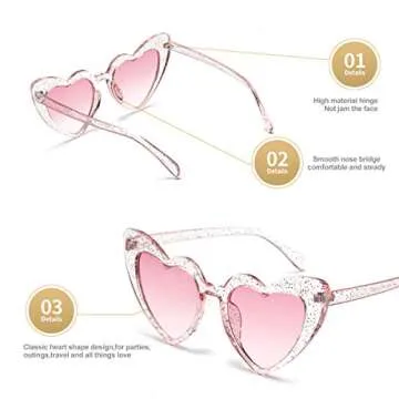 Dollger Heart Shaped Sunglasses For Women Vintage Festival Glitter stylish Love PINK heart Glasses for party Rave Funny Halloween