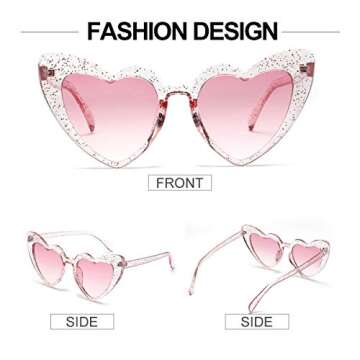 Dollger Heart Shaped Sunglasses For Women Vintage Festival Glitter stylish Love PINK heart Glasses for party Rave Funny Halloween