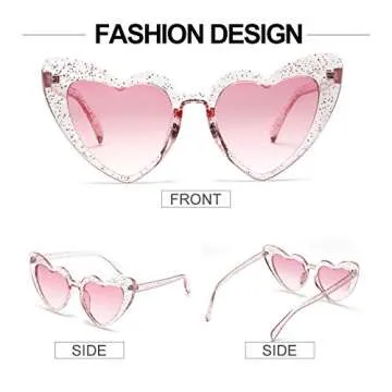 Dollger Heart Shaped Sunglasses For Women Vintage Festival Glitter stylish Love PINK heart Glasses for party Rave Funny Halloween