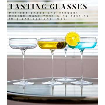 LUNA & MANTHA Cocktail Glasses- Hand Blown Crystal Martini Glasses Set of 2, Round Cocktail Glasses with Stem, Fancy Cocktail Gifts, Perfect for Drinking Cocktails, Margarita, Champagne- 8 Oz, Clear