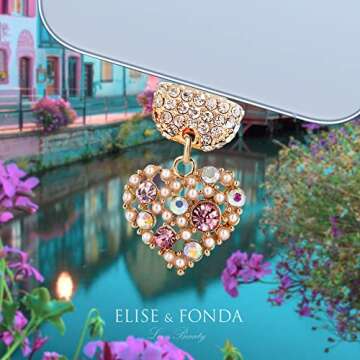 ELISE & FONDA CP396 USB Charging Port Crystal Anti Dust Plug Little Love Heart Phone Charm for iPhon...