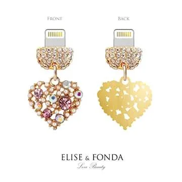 ELISE & FONDA CP396 USB Charging Port Crystal Anti Dust Plug Little Love Heart Phone Charm for iPhone 13/12/11/ XS MAX/XR/X/8 Plus/7/6S/8/SE iPad iPod (Pink)