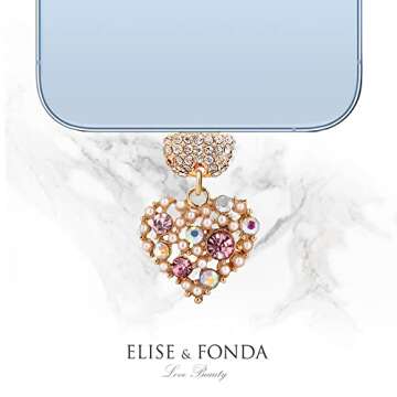 ELISE & FONDA CP396 USB Charging Port Crystal Anti Dust Plug Little Love Heart Phone Charm for iPhone 13/12/11/ XS MAX/XR/X/8 Plus/7/6S/8/SE iPad iPod (Pink)