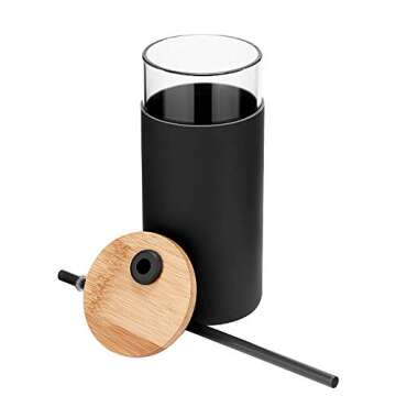 Tronco 20 oz Glass Tumbler Glass Water Bottle Straw Silicone Protective Sleeve Bamboo Lid - BPA Free...