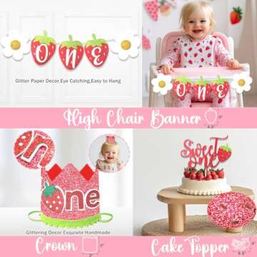 Hombae 1st Birthday Decorations Girl, Berry Sweet One Party Decorations, Berry First Birthday Decor, Strawberry First Themed Birthday Party Supplies, Strawberry Birthday Decorations for One Year Old