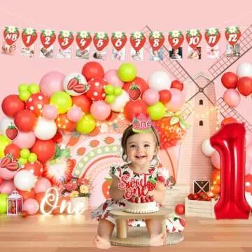 Hombae 1st Birthday Decorations Girl, Berry Sweet One Party Decorations, Berry First Birthday Decor, Strawberry First Themed Birthday Party Supplies, Strawberry Birthday Decorations for One Year Old