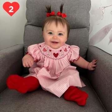 Toddler Baby Girl Valentines Day Outfit Ruffle Smocked Heart Embroidery Dress Plaid Playwear Summer ...