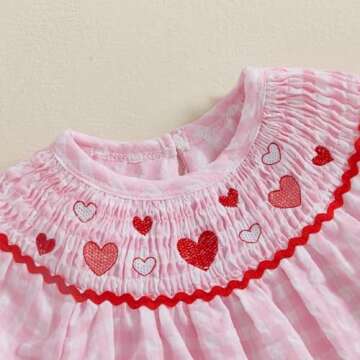 Toddler Baby Girl Valentines Day Outfit Ruffle Smocked Heart Embroidery Dress Plaid Playwear Summer Outfit 6M-4T (Pink, 2-3 Years)
