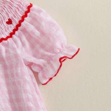 Toddler Baby Girl Valentines Day Outfit Ruffle Smocked Heart Embroidery Dress Plaid Playwear Summer Outfit 6M-4T (Pink, 2-3 Years)