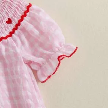Toddler Baby Girl Valentines Day Outfit Ruffle Smocked Heart Embroidery Dress Plaid Playwear Summer Outfit 6M-4T (Pink, 2-3 Years)