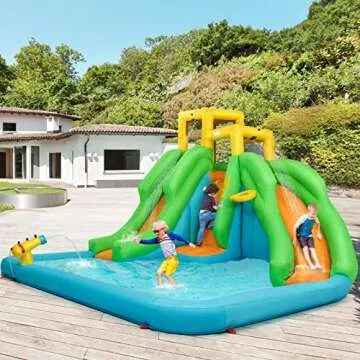 BOUNTECH Inflatable Water Slide, 6 in 1 Kids Waterslide Park for Outdoor w/Blower, Dual Slides for R...