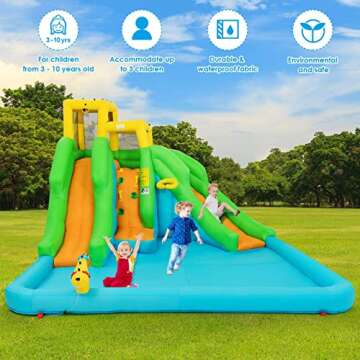 BOUNTECH Inflatable Water Slide, 6 in 1 Kids Waterslide Park for Outdoor w/Blower, Dual Slides for Racing Fun, Splash Pool, Blow up Water Slides Inflatables for Kids and Adults Backyard Party Gifts