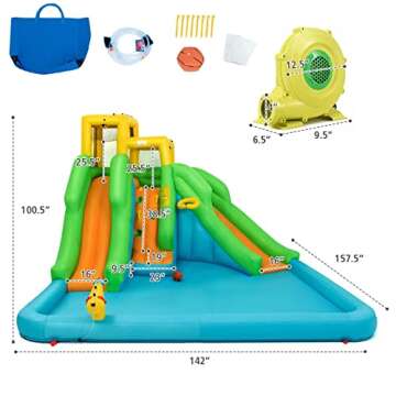 BOUNTECH Inflatable Water Slide, 6 in 1 Kids Waterslide Park for Outdoor w/Blower, Dual Slides for Racing Fun, Splash Pool, Blow up Water Slides Inflatables for Kids and Adults Backyard Party Gifts