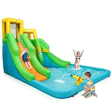 BOUNTECH Inflatable Water Slide, 6 in 1 Kids Waterslide Park for Outdoor w/Blower, Dual Slides for Racing Fun, Splash Pool, Blow up Water Slides Inflatables for Kids and Adults Backyard Party Gifts