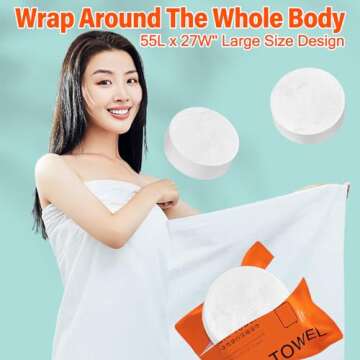 Large Compressed Bath Towel,55 x 27''Disposable Cotton Bath Towels, Portable Light and Reusable for ...
