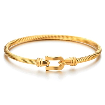 Gold Stainless Steel Twisted Wire Bangle Bracelet for Women