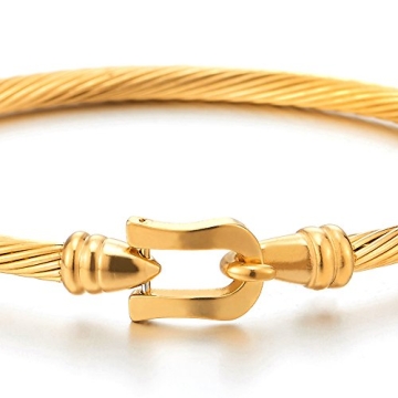 Gold Stainless Steel Twisted Wire Bangle Bracelet for Women