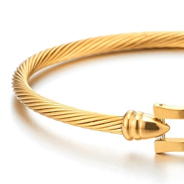 Gold Stainless Steel Twisted Wire Bangle Bracelet for Women