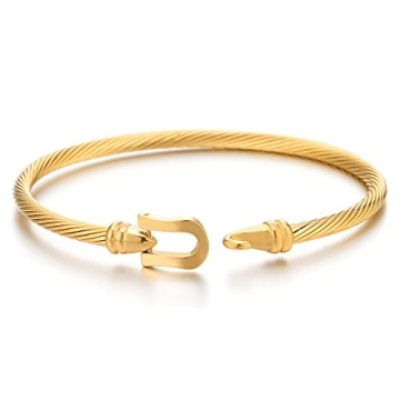 Gold Stainless Steel Twisted Wire Bangle Bracelet for Women