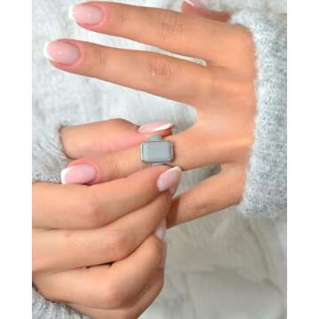 Rinfit Women's Silicone Rings - Engagement or Promise Ring, Emerald Silicone Wedding Bands - Gray/Metal Silver, Size 5