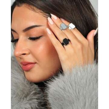 Rinfit Women's Silicone Rings - Engagement or Promise Ring, Emerald Silicone Wedding Bands - Gray/Metal Silver, Size 5