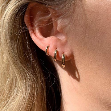 Stylish 14K Gold Plated Huggie Hoop Earrings in 3 Sizes