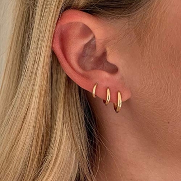 Stylish 14K Gold Plated Huggie Hoop Earrings in 3 Sizes