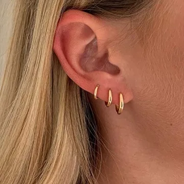 Stylish 14K Gold Plated Huggie Hoop Earrings in 3 Sizes