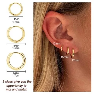 Stylish 14K Gold Plated Huggie Hoop Earrings in 3 Sizes