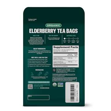 FGO Organic Elderberry Tea, 20 Count, Eco-Conscious Herbal Tea Bags, Resealabel Bag, Caffeine Free, ...