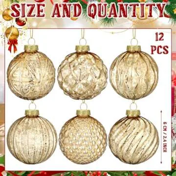 Jenaai 12 Pcs 2.36 Inch Vintage Christmas Ball Ornaments for Holidays