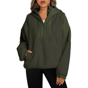 Panadila Womens Half Zip Pullover with Pockets Sherpa Hoodie Oversized Hooded Sweatshirt Warm Fleece...