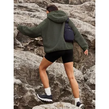Panadila Womens Half Zip Pullover with Pockets Sherpa Hoodie Oversized Hooded Sweatshirt Warm Fleece Jackets(Army Green,S)