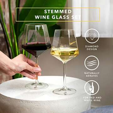 Dragon Glassware Diamond Wine Glasses - 18 oz Clear Diamond Shaped Crystal Wine Glass of 2 - Unique ...