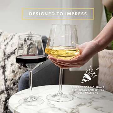 Dragon Glassware Diamond Wine Glasses - 18 oz Clear Diamond Shaped Crystal Wine Glass of 2 - Unique Drinkware Gift