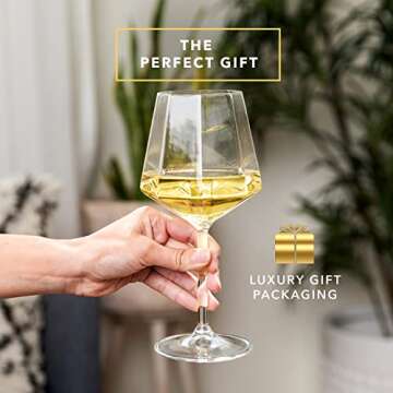 Dragon Glassware Diamond Wine Glasses - 18 oz Clear Diamond Shaped Crystal Wine Glass of 2 - Unique Drinkware Gift