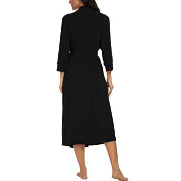 VINTATRE Women Kimono Robes Long Knit Bathrobe Lightweight Soft Knit Sleepwear V-neck Casual Ladies Loungewear Black-X-Large