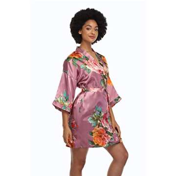 MissNina Women's Floral Satin Kimono Robes - Elegant Short Sleepwear for Bridesmaids