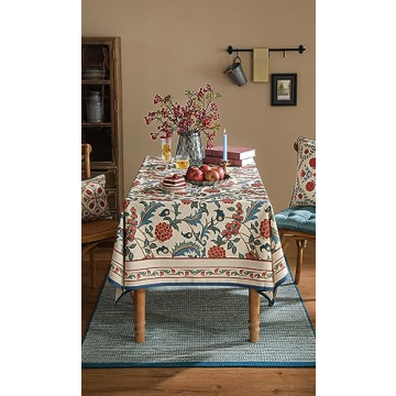 patdrea Designer Vintage Linen Extra Long Tablecloth for Rectangle Table,French Soft Floral Tableclo...