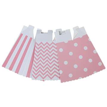 BinaryABC 48 PCS Pink Striped Polka Dot Popcorn Boxes