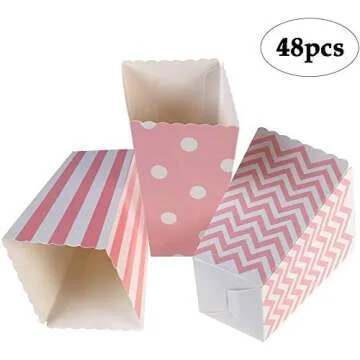 BinaryABC 48 PCS Pink Striped Polka Dot Popcorn Boxes